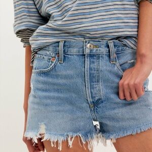AGOLDE Parker Light Blue Distressed Denim Cutoff Shorts